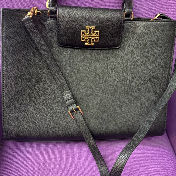 Tory Burch Britten Black Leather with Gold Hardware Bag